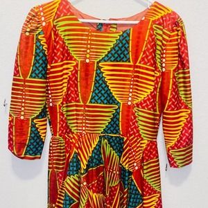 Handmade Abstract Print Cottage /Praire Core Dress.  Tribal Design Party Dress